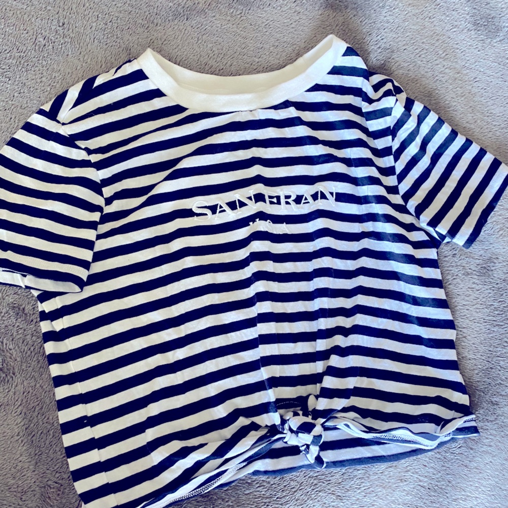 H&M “san fran u.s.a.” striped cropped tee